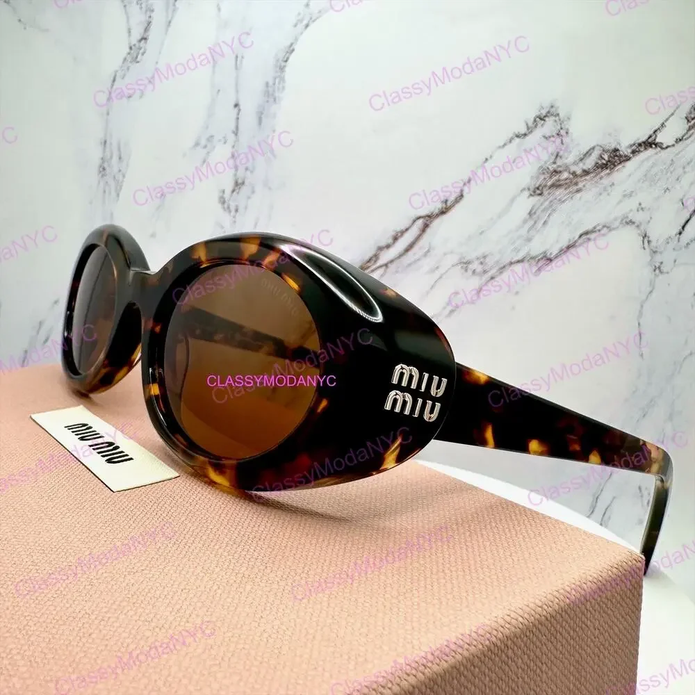 New MIU MIU Sunglasses Brown Tortoise Oval Womens Reverie